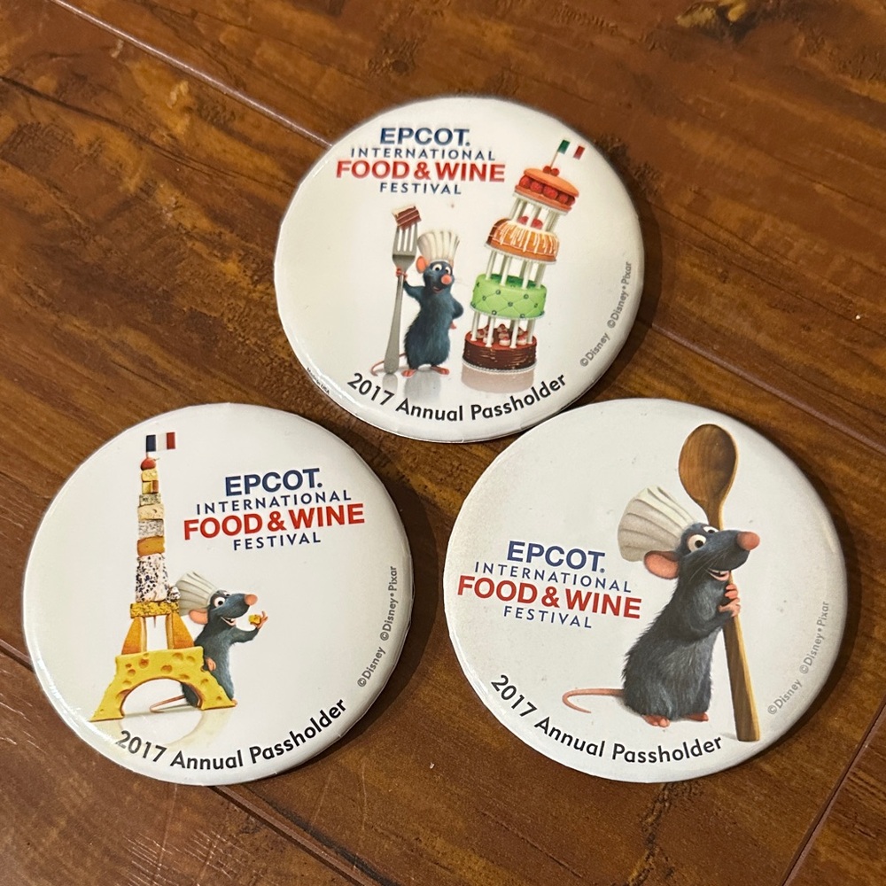 Disney EPCOT 2017 Food & Wine Festival Remy Passholder Pin Set of 3